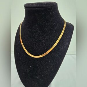 Gold Tone Herringbone Chain Necklace 16” Flat Snake Chain Lobster Clasp